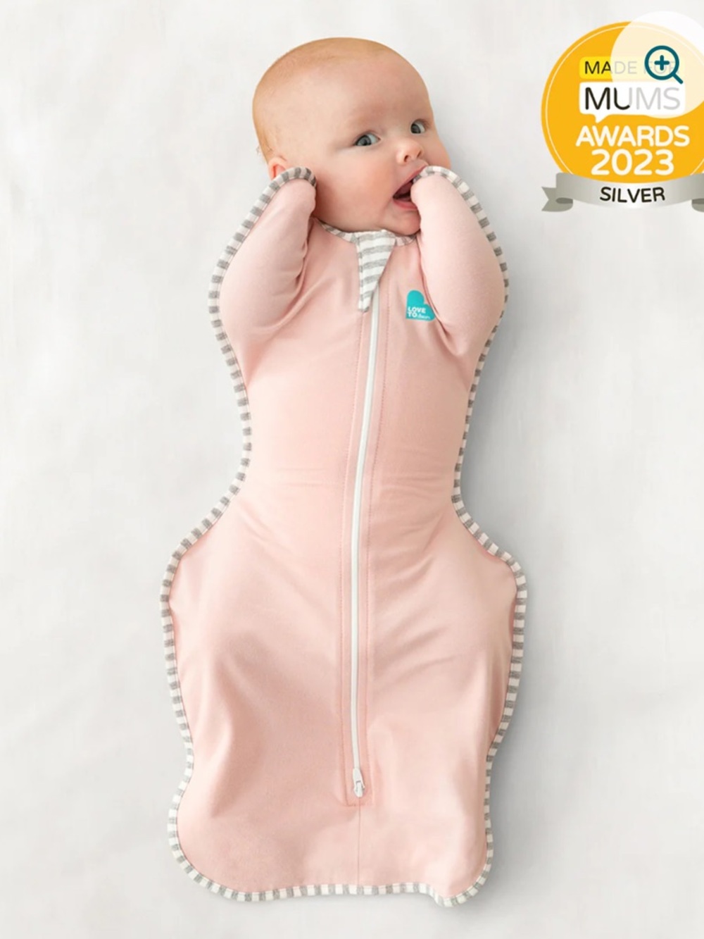 Love to Dream Pink Winged Swaddle Sleepsack with Striped Trim